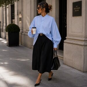 Shirin Guild Blue Cotton Asymmetric Oversized Boxy Shirt Made in UK Med Designer